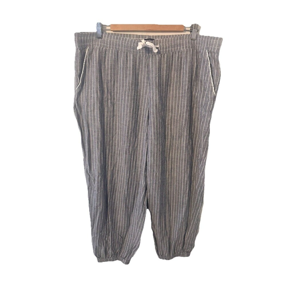 Gap Women Woven PJ Pant Mosaic Grey Stripe Pockets Cotton Pockets X large